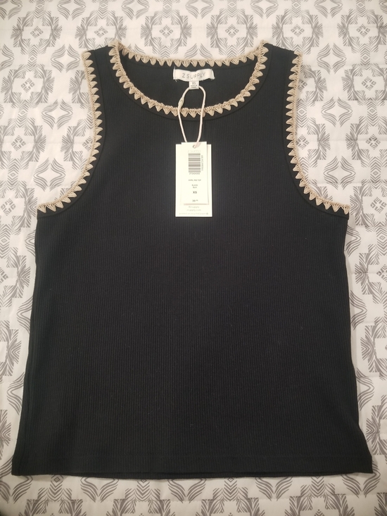 Z Supply Tops - Z Supply Black Ribbed Tank with Cream Trim Accent